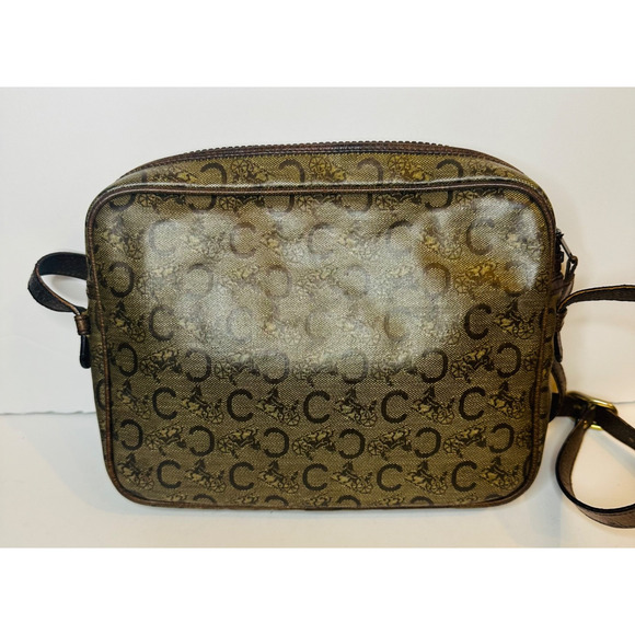 Celine C Macadam Carriage shoulder bag crossbody PVC leather brown authentic - Picture 2 of 14